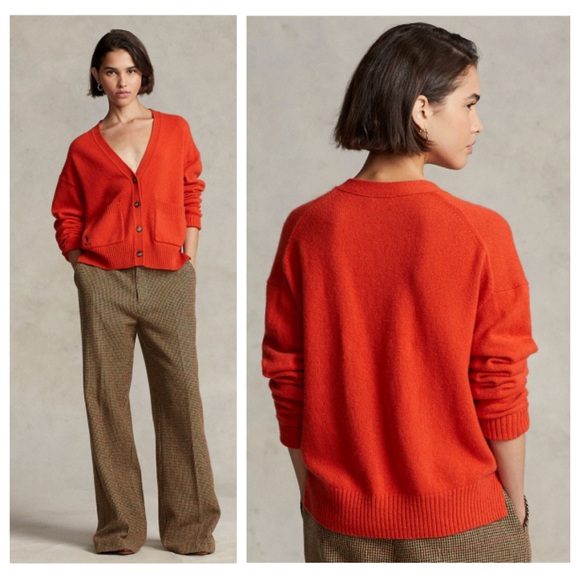 NWT Polo Ralph Lauren Cashmere Blend Button Cardigan Sweater Orange - Picture 2 of 9